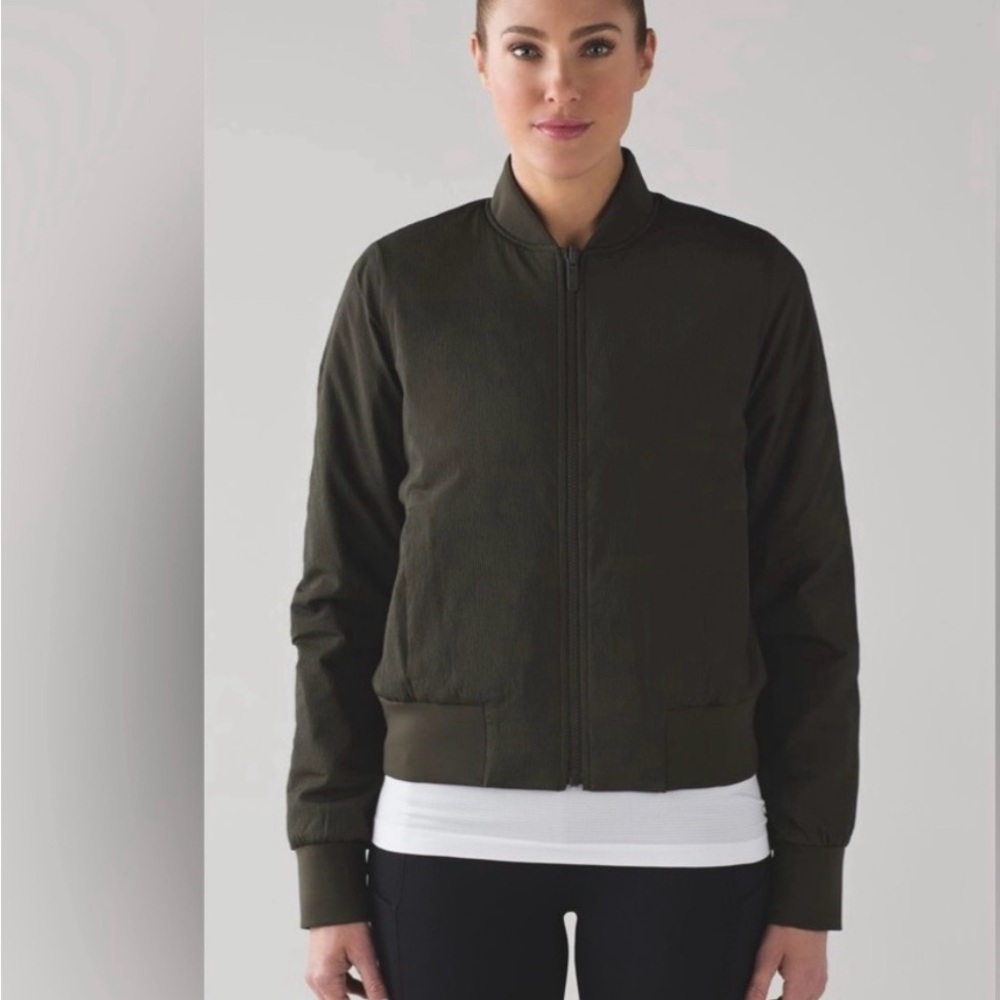 Lululemon Non Stop Bomber Reversible Full Zipper Jacket Dark Olive Green Size 6
